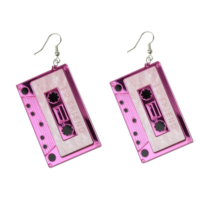 MIAIULIA Cassette Tape Dangle 80s earrings 1980s Style Costume Earring Lilac Tape - Image 1